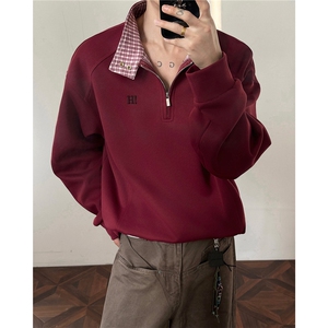 秋冬男士美式半拉链立领运动卫衣男女潮牌秋季情侣外套Polo衫p55图片