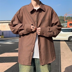 秋冬新款复古港味日系宽松长袖格子衬衫男休闲外套C907，男装衬衫，星座1116A-1（原606A）