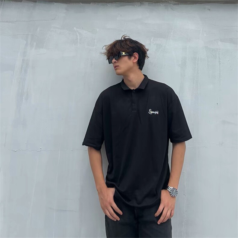 抖音得物供货现货网眼透气翻领T恤美式宽松潮牌短袖POLO衫APL11,男装T恤,电商A443