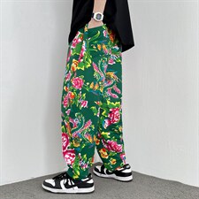 HK31春夏新款男士宽松萝卜裤风东北大花阔腿裤民族特色九分裤，男装休闲裤，星座115A(原星座507）