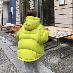 绿色立领短款羽绒服女冬季新款小个子港风复古宽松美式白鸭绒外套图片