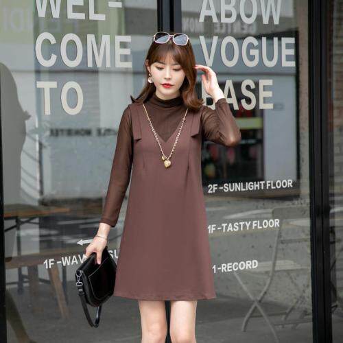 2021秋季新款简约，休闲，通勤风，假两件套连衣裙,女装连衣裙,衣佳佰分