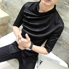 2021春夏男韩版修身衬衫发型师七分袖个性褶皱中袖工作服D24-P50，男装衬衫，星座419（原A233）