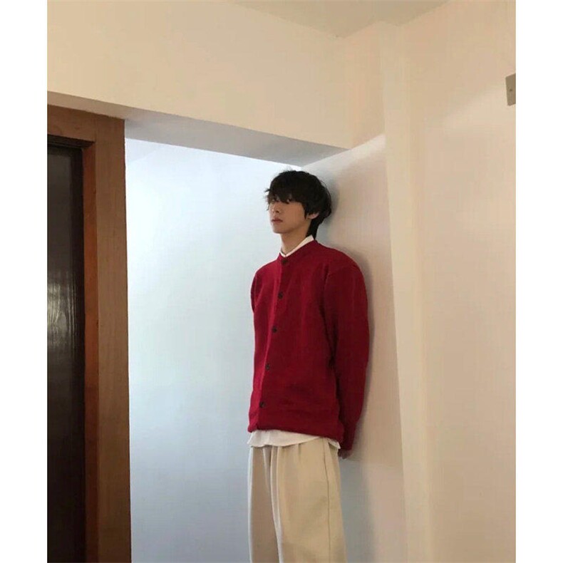 网图84893-特P75酒红色假两件开衫毛衣男秋冬毛线衣针织衫外套,男装针织衫/毛衣,电商D310B