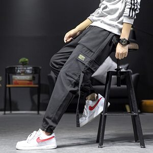 2021春季新款休闲工装裤宽松港风大码束脚裤哈伦九分裤K822-P55,九岁儿童要怎么搭配衣服才好看图片