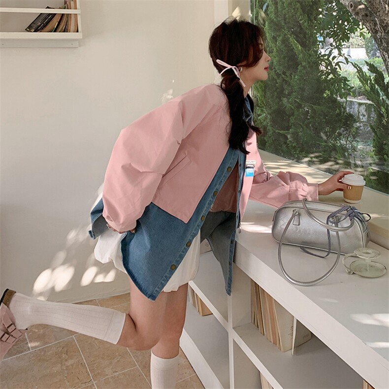 【主推款，】牛仔拼接短外套。素月新款瑞芳1D103,女装短外套,素月