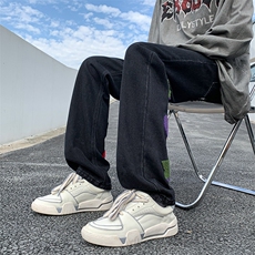 B221美式ins高街暗黑小众情侣毛巾绣直筒牛仔裤LK23021-P65控88，男装牛仔裤，电商B221