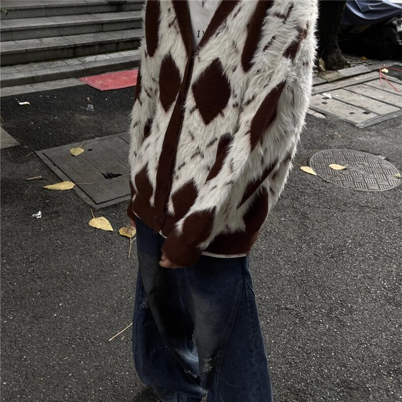 美式秋冬V领开衫针织衫男女风格慵懒风格覆古情侣宽松针织衫夹克,男装针织衫/毛衣,星座506A