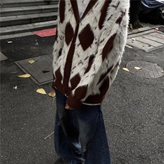 美式秋冬V领开衫针织衫男女风格慵懒风格覆古情侣宽松针织衫夹克，男装针织衫/毛衣，星座506A