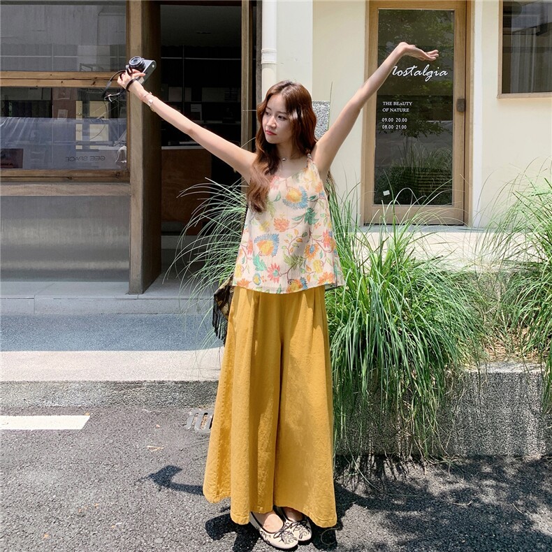 复古减龄新中式国风套装2025新款女夏不撞款印花背心阔腿裤两件套图片