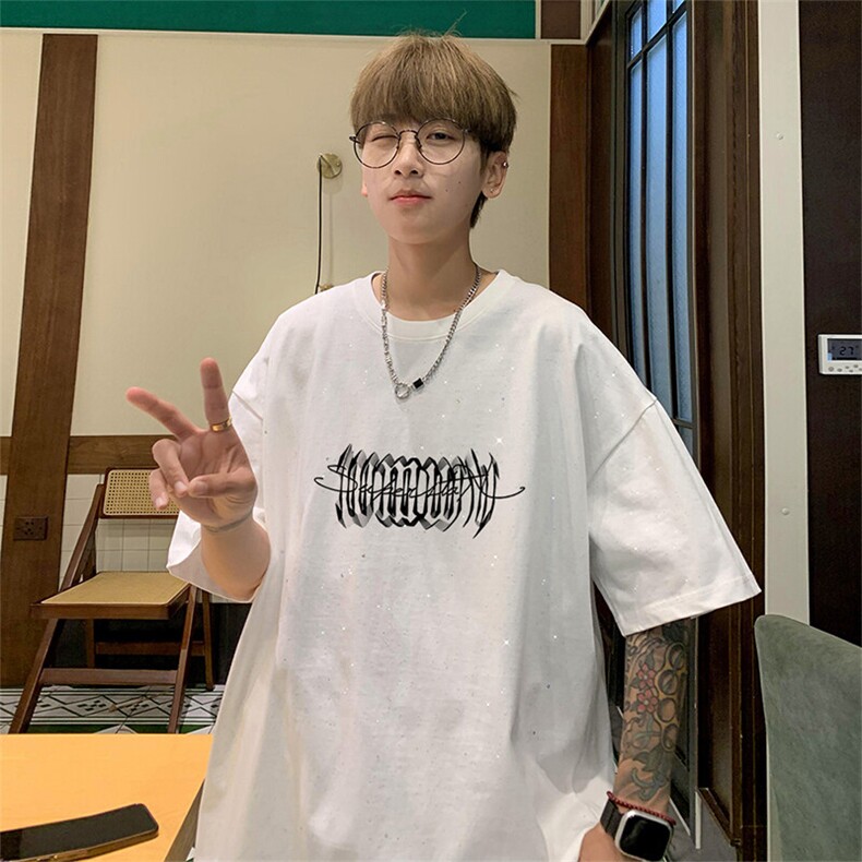 可48小时发货支持抖音得物来样二开美式满天星亮片短袖T恤MTX653,男装T恤,电商A486-1