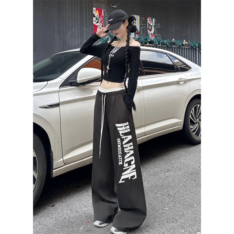 港风秋款男女卫裤双裤头休闲裤字母印花宽松直筒长裤h8060P50,男装休闲裤,星座1013-1