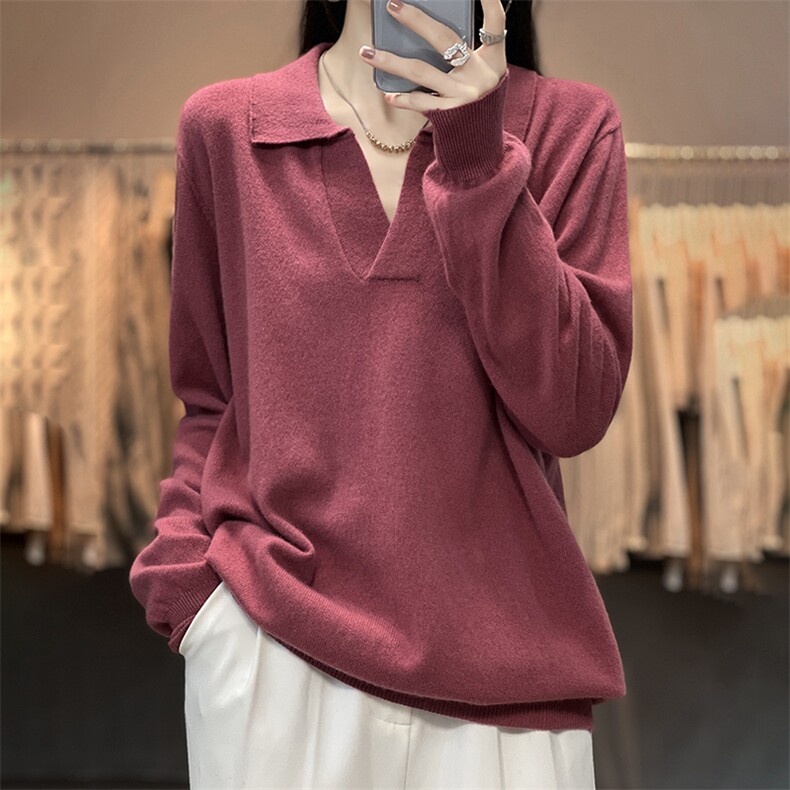 秋冬季新款百搭显瘦时尚POLO领羊毛衫，女装羊毛衫，温贝羊绒