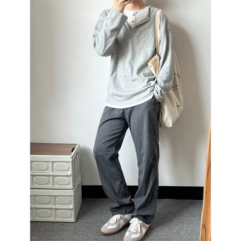T428-P36假两件毛衣男秋季cleanfit撞色拼接领学院风设计感,男装T恤,电商B323A