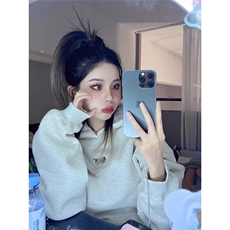 潮牌美式复古格子刺绣卫衣女秋冬连帽春秋薄款高街外套，女装短外套，星座1210-1