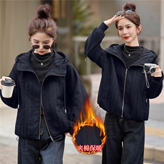 时尚休闲连帽夹棉外套女2025秋冬新款小个子宽松百搭轻薄保暖棉服，女装棉衣/棉服，余墨