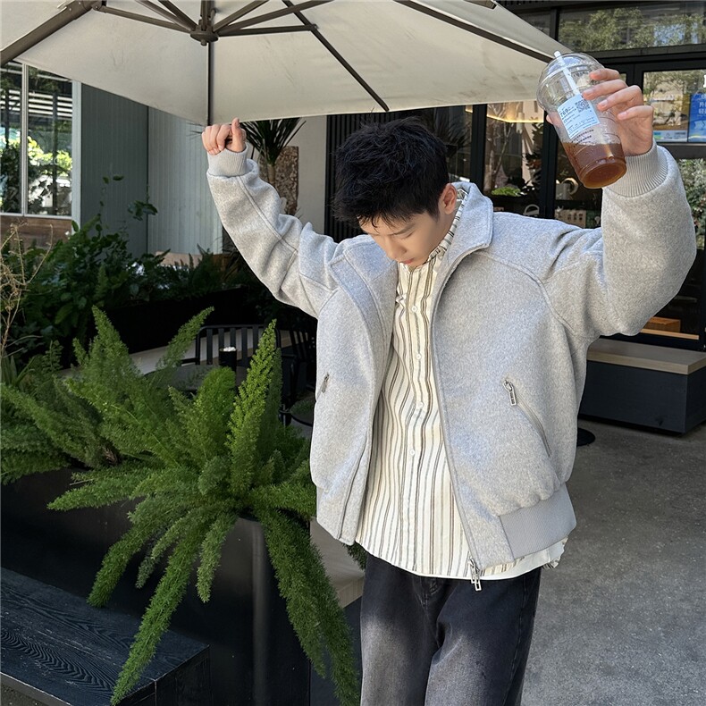 双拉链毛呢夹克外套秋冬短款呢子大衣宽松妮子风A236-JK632-P170,男装毛呢大衣,电商A236