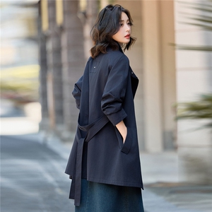 藏青色气质中长款风衣外套女2025新款高级感显瘦休闲大衣图片