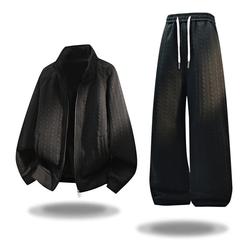 美式复古大码休闲运动套装秋季潮牌宽松开衫两件套A436-2661-P85，男装休闲套装，电商A436