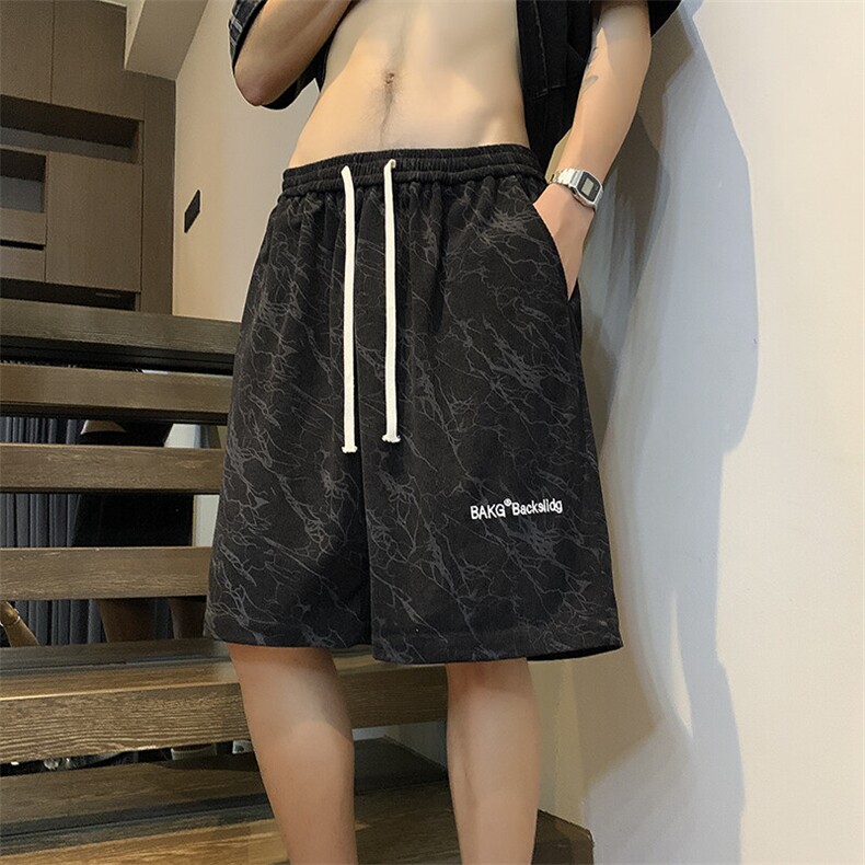 夏季扎染刺绣五分短裤XZ604-DK502-P35控48,男装休闲裤,星座604