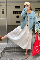 浅蓝色复古小个子牛仔外套女2025秋季减龄流行设计感宽松夹克上衣，女装短外套，2C053