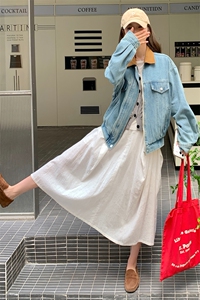 浅蓝色复古小个子牛仔外套女2025秋季减龄流行设计感宽松夹克上衣图片