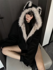 网图座山雕秋冬季连帽猫耳朵棉衣男女情侣装棉服外套潮流特P99，男装棉衣，电商C306-1