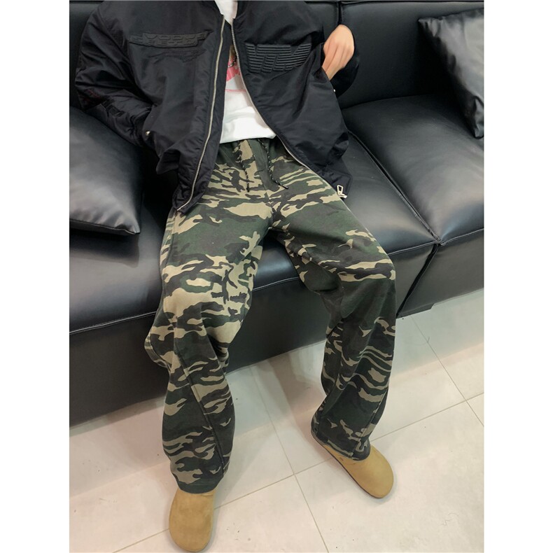 KZ116-尺码S-3XL-P45-X80-美式复古迷彩针织卫裤宽松弯刀休闲裤,男装休闲裤,星座1811B