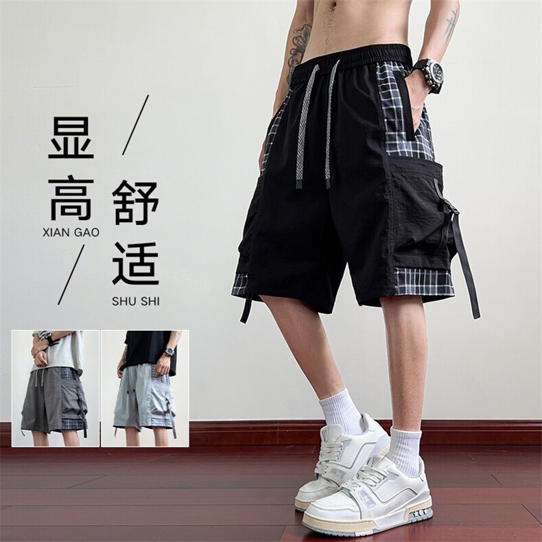 红木地板夏季冰感卫裤休闲短裤男拼接工装裤五分裤 A436-2512-P40图片