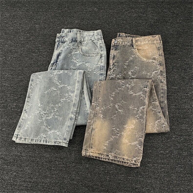 美式牛仔裤男秋季潮牌水洗直筒休闲裤宽松微喇裤FG60P42,男装牛仔裤,星座1013-1