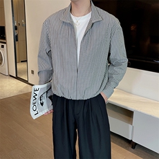 秋季新款高级感假两件长袖v领条纹衬衫男休闲百搭衬衣CS898-P67，男装衬衫，电商B267