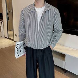 秋季新款高级感假两件长袖v领条纹衬衫男休闲百搭衬衣 CS898-P67图片