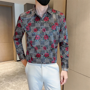 秋冬社会小伙店主风男士长袖印花长袖衬衫301A-1/CS602/P55图片