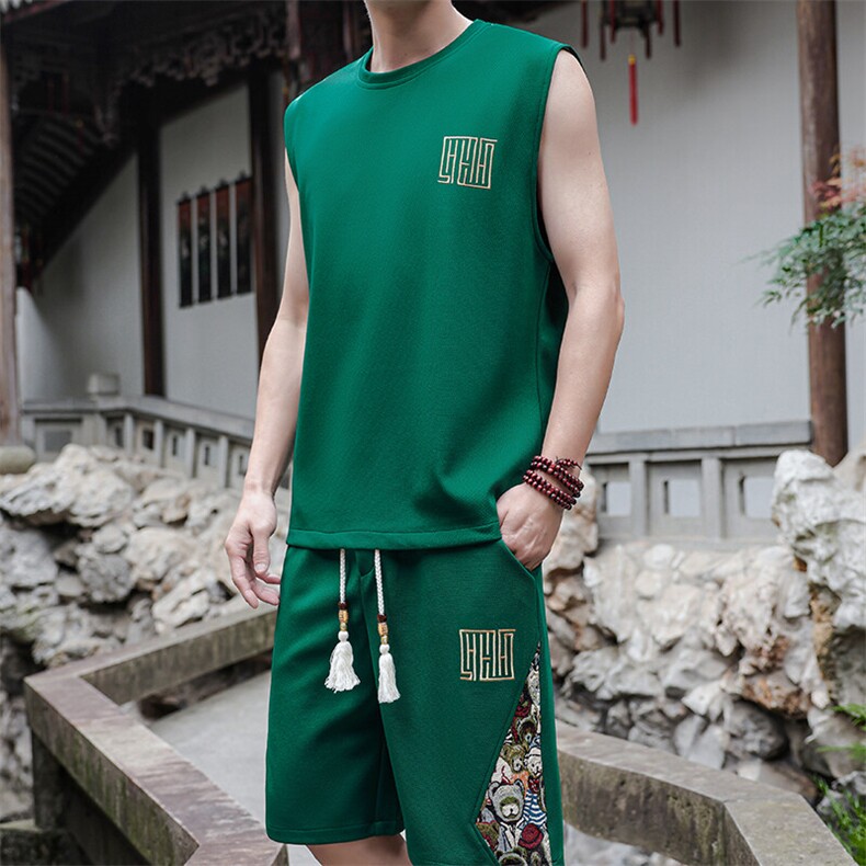 夏季薄款背心休闲运动套装男刺绣男士短裤两件套A266-TZ1158-P46,男装牛仔裤,电商A266
