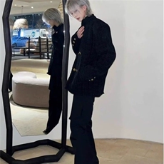 春秋冬季高级感韩版时尚套装短款小香风毛呢西服男士编织法式外套，男装西服，四季星座505