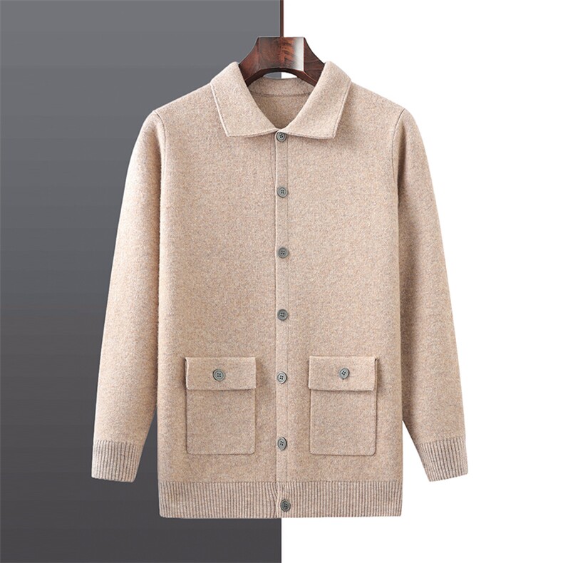 2025年秋季新款百搭女士带兜扣子长袖羊毛POLO开衫，男装羊毛衫，牧绒家园高端店