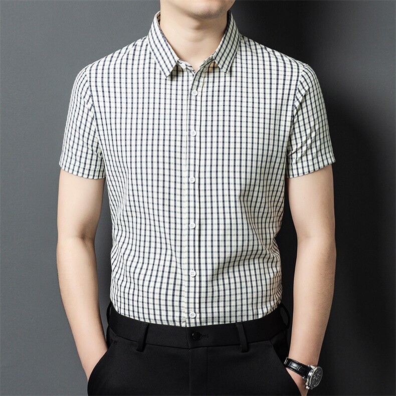 YL6111春夏男士新款短袖衬衫青年修身翻领衬衣休闲打底衫图片