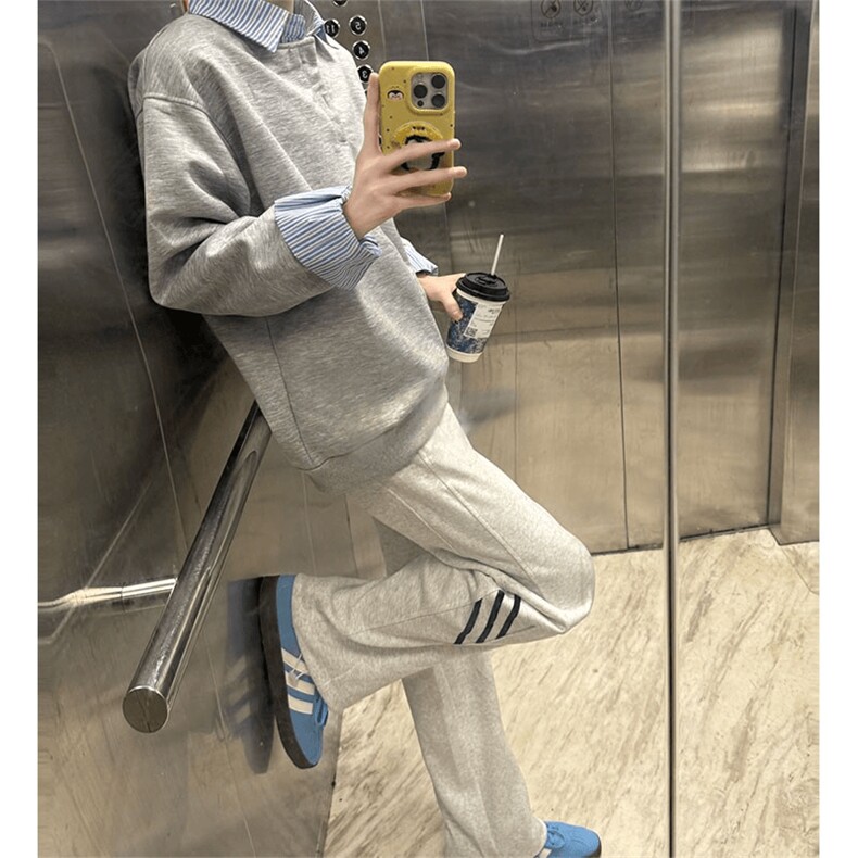 抖音得物高品质26春装美式高街假两件衬衫领长袖卫衣POLO领打底衫,男装T恤,电商A486