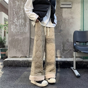羊羔绒棉裤菱格纹休闲运动男女秋冬加厚高腰阔腿宽松裤A656/P48图片
