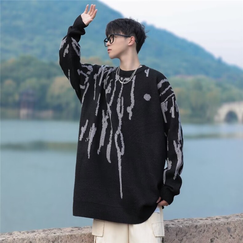 扎染毛衣男秋冬美式慵懒风圆领针织衫BM622-P45,男装针织衫/毛衣,星座1109-3