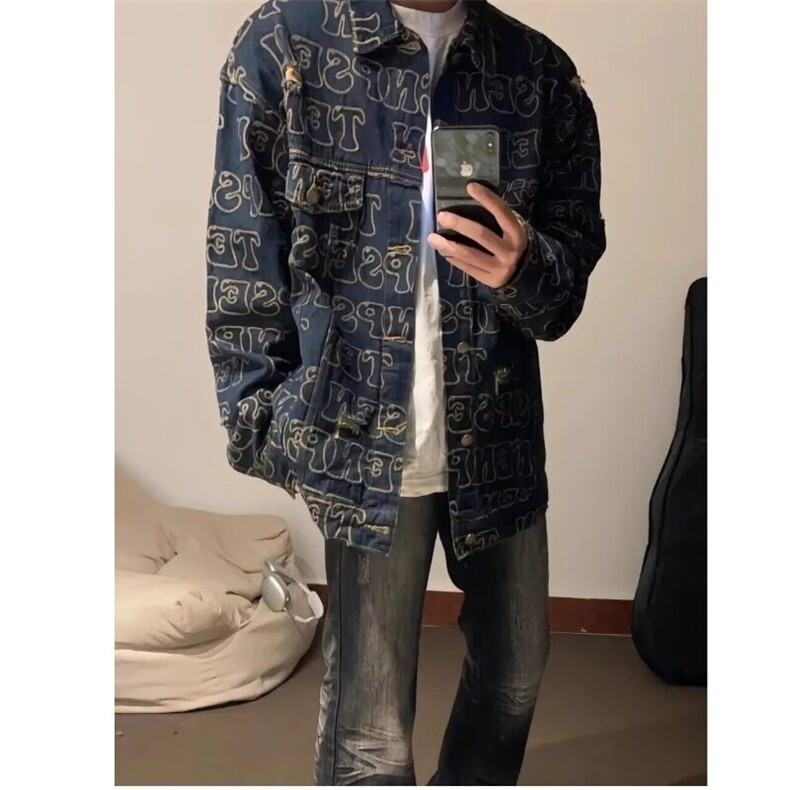 【有货】DN300-P68美式翻领牛仔夹克青年帅气字母刺绣牛仔衣,男装夹克,星座603-2