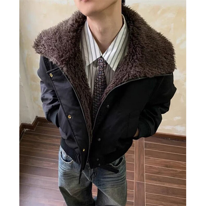 翻领毛领截短廓形宽松夹棉外套冬季女加厚夹克棉服M80,男装夹克,星座1116A（原606A-3）