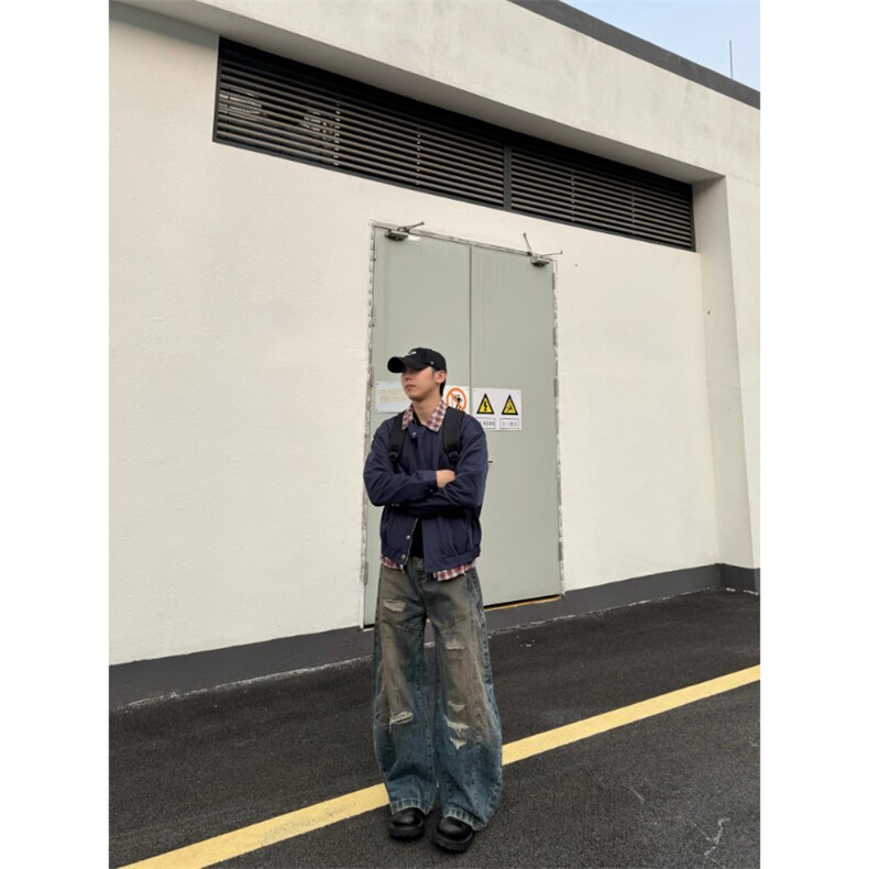 乌泥酱格子拼接假两件翻领夹克休闲百搭外套潮牌JK451特P74,男装夹克,星座908-1