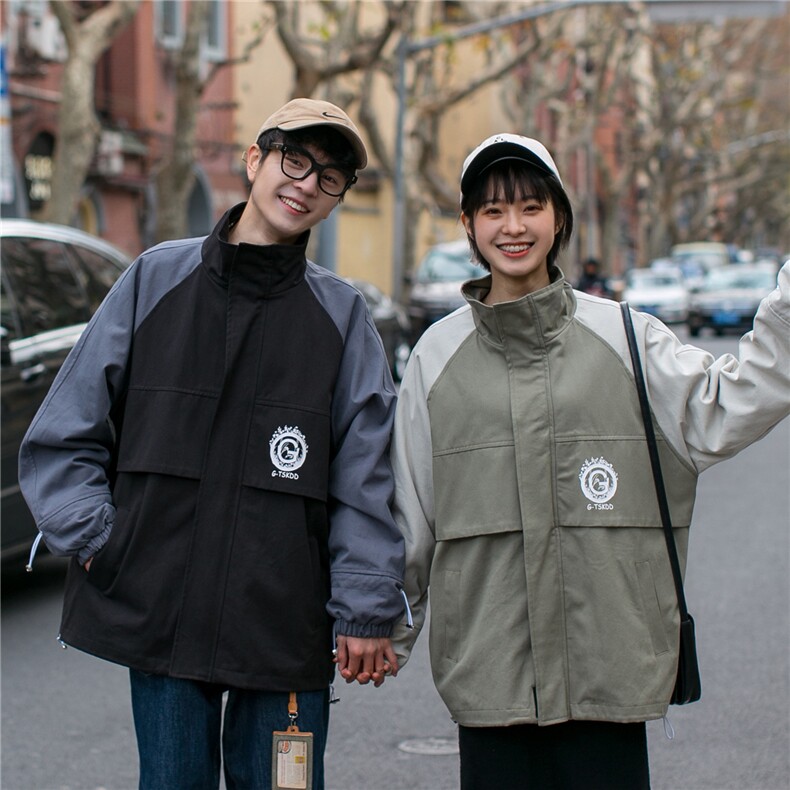 女装类目 情侣装春装2021新款字母印花夹克女宽松外套潮D64图片