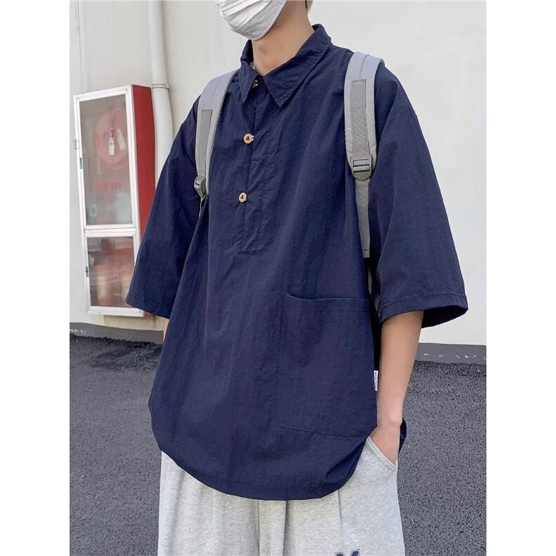 短袖polo衫男夏季日系宽松休闲时尚百搭纯色工装T恤ins潮牌衬衫潮,男装T恤,星座506A