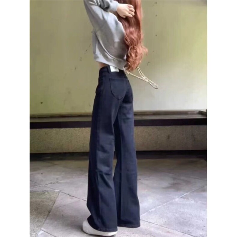 美式辣妹低腰黑色不贴腿微喇叭牛仔裤女春修身显瘦拖地马蹄长裤子,男装牛仔裤,星座1210-1