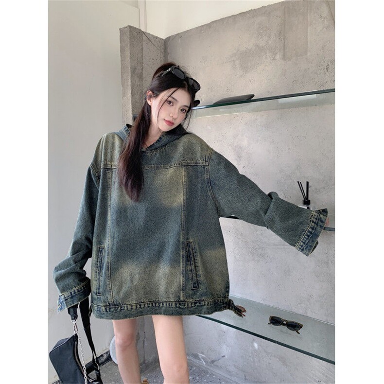 美式设计感重磅做旧夹克宽松复古套头连帽牛仔外套女NZ054-P110,男装工装外套,星座911-3