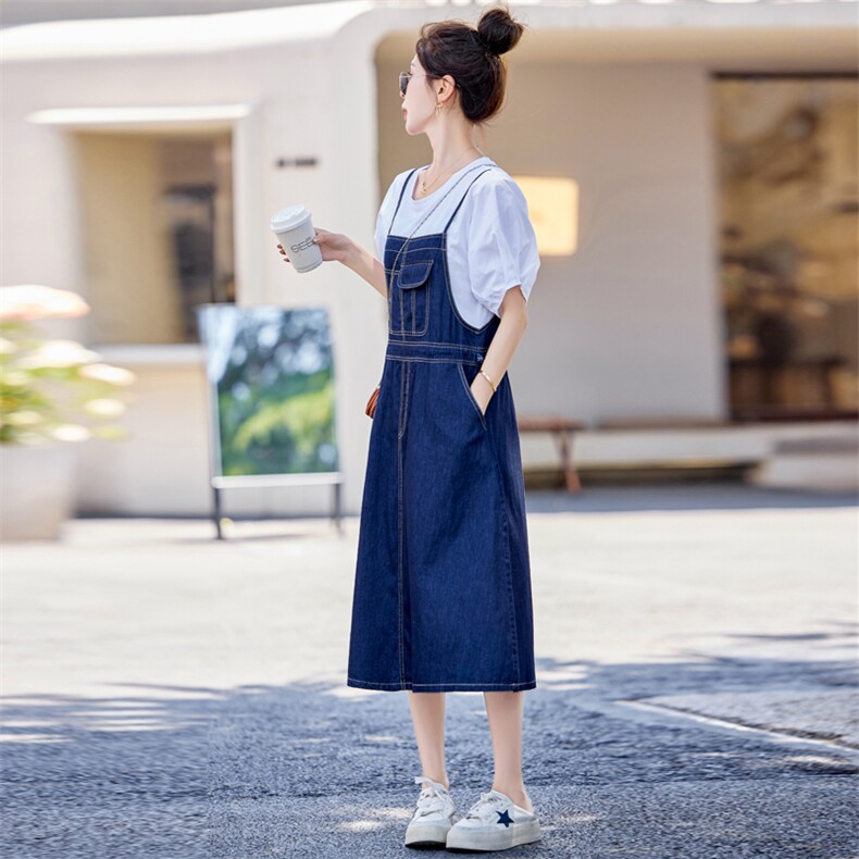欧货休闲高级牛仔裙背带裤潮2024夏新款女减龄宽松显瘦吊带裙套装,女装套装/套裙,慧尚依恋