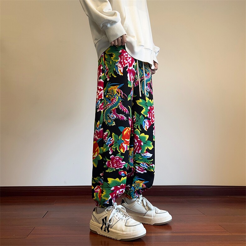 09民族风东北大花加绒加厚宽松束脚裤棉裤潮XZ211-1-K2373-P55，男装棉裤，星座211-1