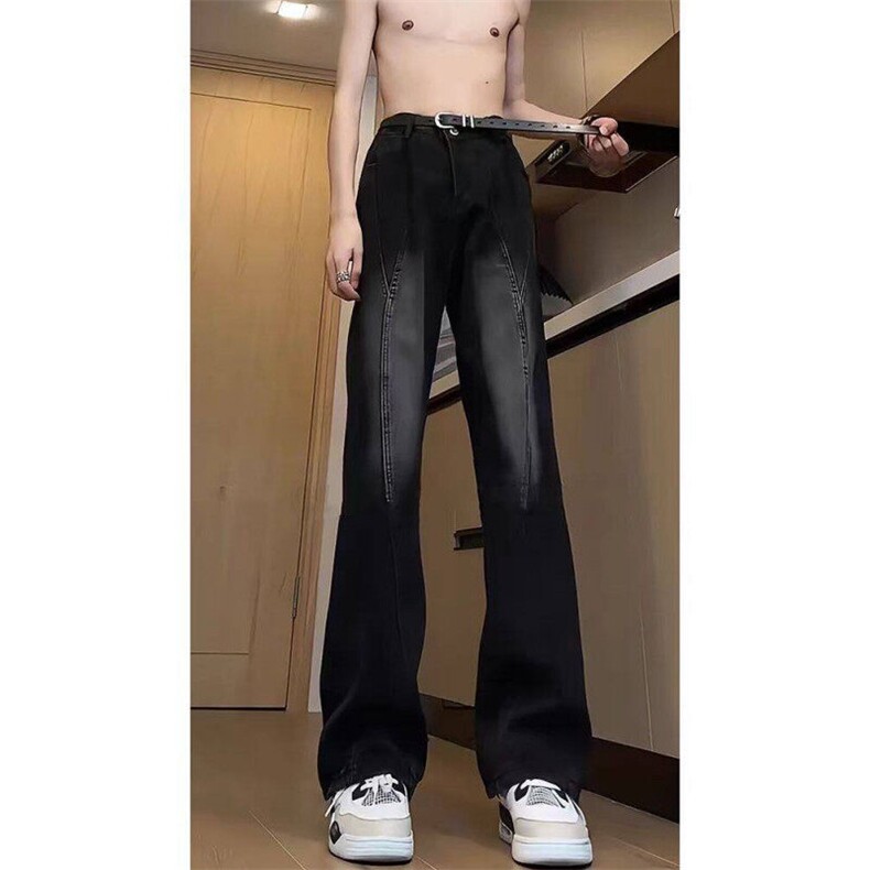 美式高街vibe裤子提档版型黑灰色渐变牛仔裤男直筒修身工装微喇裤，男装牛仔裤，星座1008-2